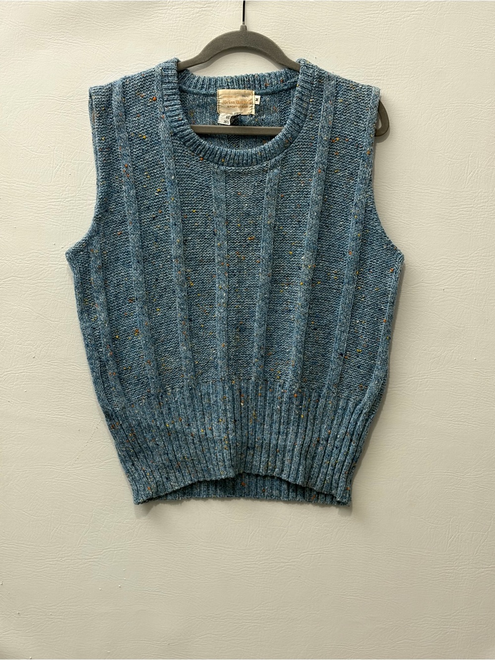 Vintage Speckled Blue Wool Knit Sweater Vest Medium